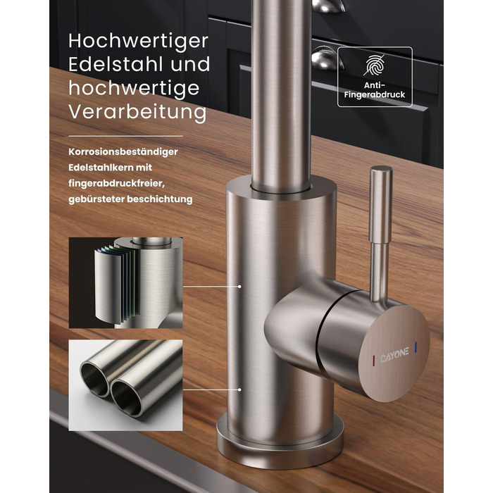 Кухонний змішувач Dayone з висувною лійкою, нержавіюча сталь SUS304, високий тиск, кухонний кран з 2 функціями, поворотна на 360°, для кухні