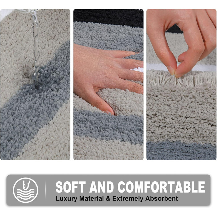 Pauwer Soft Bath Mats & Bath Rugs Set of 3, Microfiber, Non-Slip, Water-Absorbent Bathroom Rugs, Machine Washable, Bath Mat and Toilet Mat for Shower, Bathtub, and Toilet (Black) Black 50 x 80 cm + 45 x 65 cm + 50 x 60 cm