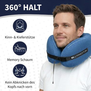 Подушка для подорожей з піни Memory Foam: для літака, авто, поїзда – блакитна, ергономічна, з чохлом для транспортування та можливістю прання