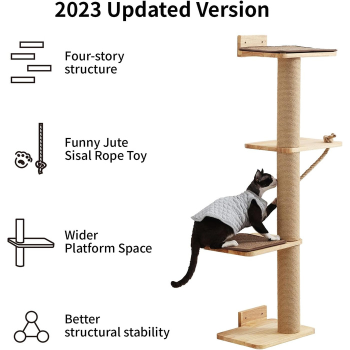 Котячий будиночок FUKUMARU: когтеточка, ліжко, когтешліф з джуту, 127,7 см, масивне дерево