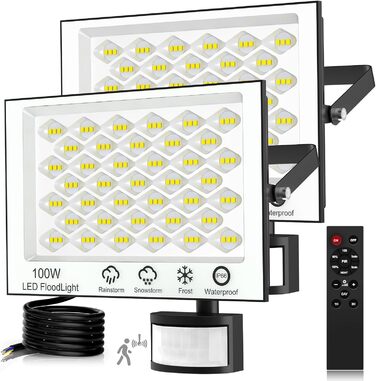 Viugreum LED Floodlights with Motion Sensor 20000lm Outdoor IP66 Waterproof Spotlight 6500K Cool White Outdoor Light Floodlight for Garden (100w, 2PCS)