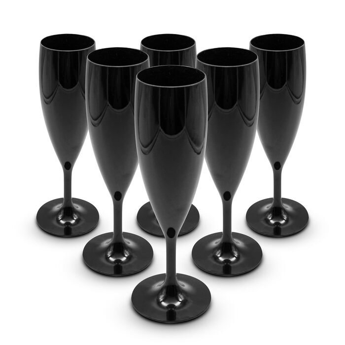 DOJA Barcelona: Набір з 6 склянок для шампанського, 60 мл, чорний полікарбонат, багаторазові | 195x68x2 мм