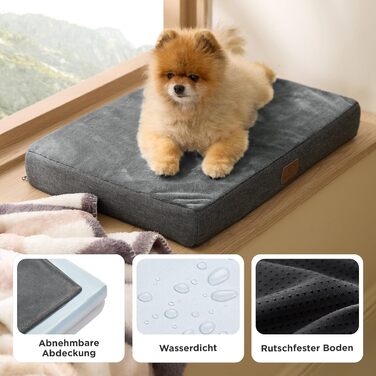 Ортопедична подушка для собак BEDSURE - 61x41x8 см, сіра, з Memory Foam, 2 в 1, для маленьких собак