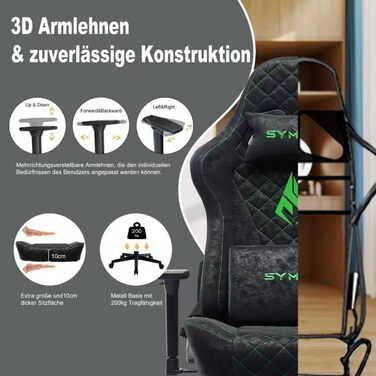 Ігровий крісло Symino, ергономічний офісний крісло, дизайн у стилі гоночного авто, чорний, з підніжкою