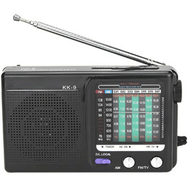 Портативне радіо Raypow 9-діапазонів FM/AM/SW1~SW7, транзисторне, з акумулятором 2 AA, компактне, потужний динамік, для дому та вулиці, чорне