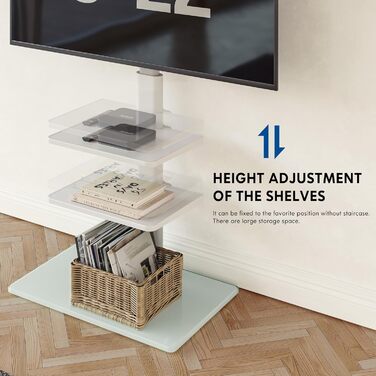 Підставка для телевізора FITUEYES біла, на підлогу, поворотна, регульована по висоті, для телевізорів 32-60 дюймів (плоских та curved), до 30 кг, VESA 600x400