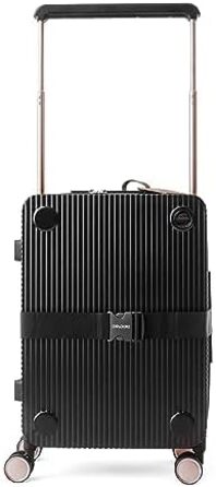 Чемодан ручної поклажі на колесах 35x22x55 см, міцний дорожній чемодан, корпус з полікарбонату, TSA-замок, ідеальний для ручної поклажі, чорний/шампань рожевий