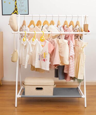 Дитяча вішалка для одягу Yorbay з бамбука, подвійна регульована штанга, полиці для зберігання, біла