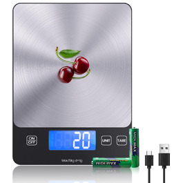 Електронні кухонні ваги Digitale з USB-C, високоточні ваги для продуктів до 15 кг (крок 1г), професійні, чорні