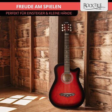 Rocktile WSD-5C-RDB: Акустична гітара Вестерн Slim Line - комплект з чохлом, струнами, ремінком та медіатором. Корпус з липи, гриф з катальпи. Колір: Redburst