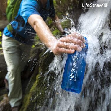 LifeStraw Go 2 Refillable Water Bottle with Built-in (2-Stage) Blue Filter, 22 oz., Blue, M