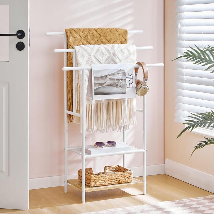 HOOBRO Настінна/Підлогова Сушарка для Рушників з 3 Перекладинами та 2 Полицями, Колір: Темно-Коричневий/Чорний, EBF05LB01