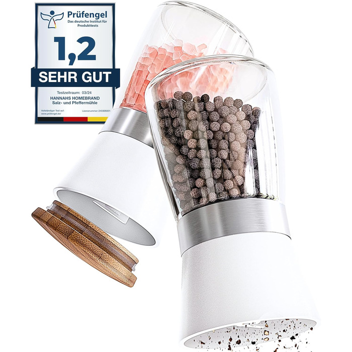 Мельниця для солі та перцю Hannah's Homebrand з керамічним механізмом - міцна для великої солі, без вмісту (Сніжинка, 2 шт.)