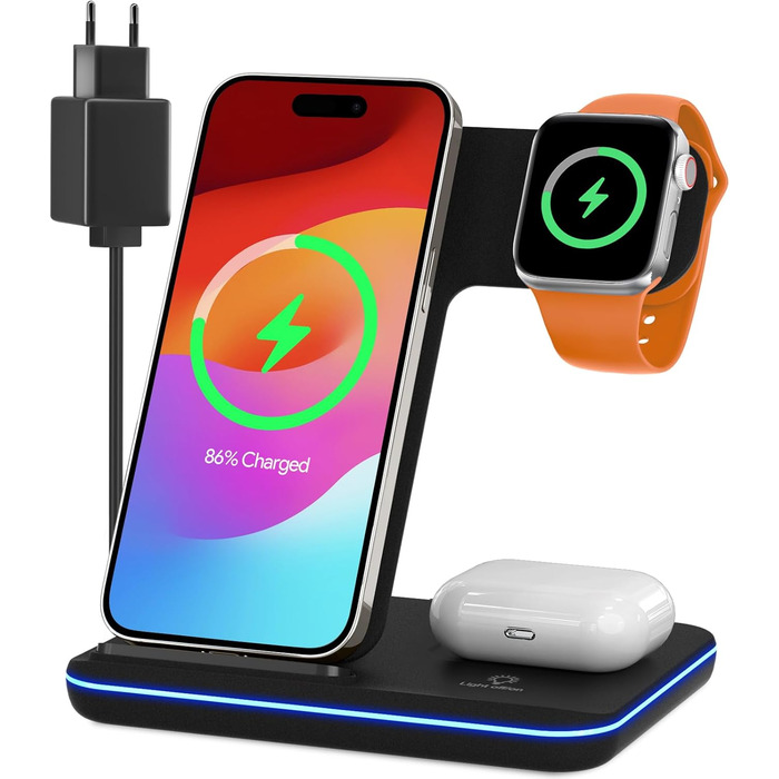 Бездротова зарядка 3-в-1 для Apple iPhone, Apple Watch та AirPods (чорний)