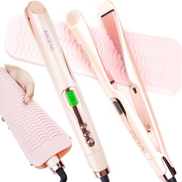 Випрямляч для волосся ANGENIL Pro Ceramic Twist 2-в-1 рожевого кольору: випрямлення, завивка, хвилі. З термостійким килимком