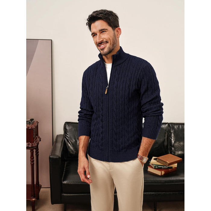 Кардиган чоловічий PJ PAUL JONES з блискавкою та стоячим коміром, в'язаний з дрібним візерунком, колір морської хвилі