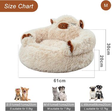 Jiupety Dog Bed Fluffy Camel Shape, Donut Dog Bed for Small Dogs, Orthopedic Dog Bed Size L (69 x 69 x 36 cm), Dog Bed Washable, Dog House Indoor, Camel (L 61 cm x W 61 cm x H 36 cm)