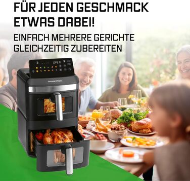 Фритюрниця повітряна Gourmetmaxx AirGenius 9 л (2 x 4,5 л) з 8 програмами | 2 камери для приготування 2 страв одночасно | Сенсорний дисплей | Для 8 осіб