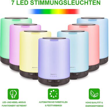 Ароматичний дифузор з ефірними оліями, ультразвуковий, 300 мл, 7 кольорів LED, для дому, офісу, йоги, спа (колір: коричневий/чорний)