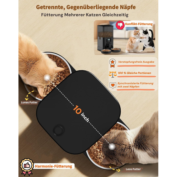 Автоматичний годівниця для котів HoneyGuardian з Wi-Fi та 2/4 мисками, 5G, чорний