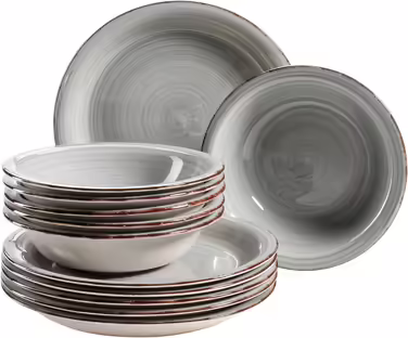 MÄSER Dinnerware Set for 6 People in Modern Vintage Look, 12-Piece Tableware Set, Hand-Painted, Blue, Stoneware, Smoke Blue (Bel Tempo II)