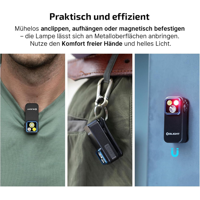 Міні-ліхтар OLIGHT Oclip Pro LED з розсіяним, фокусованим та червоним світлом, 500 лм, USB-C, IPX6, кліпса, для бігу, кемпінгу, аварій