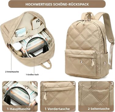 Шкільний рюкзак LOIDOU для дівчаток та хлопчиків підліткового віку. Легкий, водонепроникний, для школи, коледжу, роботи. Колір: коричнево-білий в клітинку (стьобаний хакі)