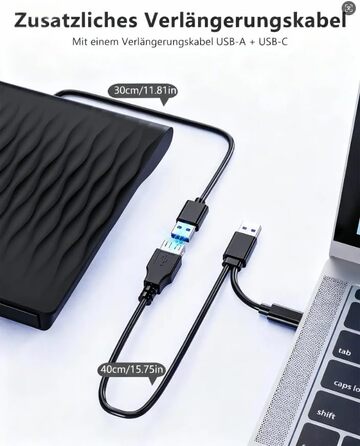 Зовнішній DVD/CD привід DANGZW USB 3.0 Type-C, портативний DVD-брунер та плеєр для ноутбука та ПК, сумісний з Windows, MacOS, Linux (чорний глянцевий)