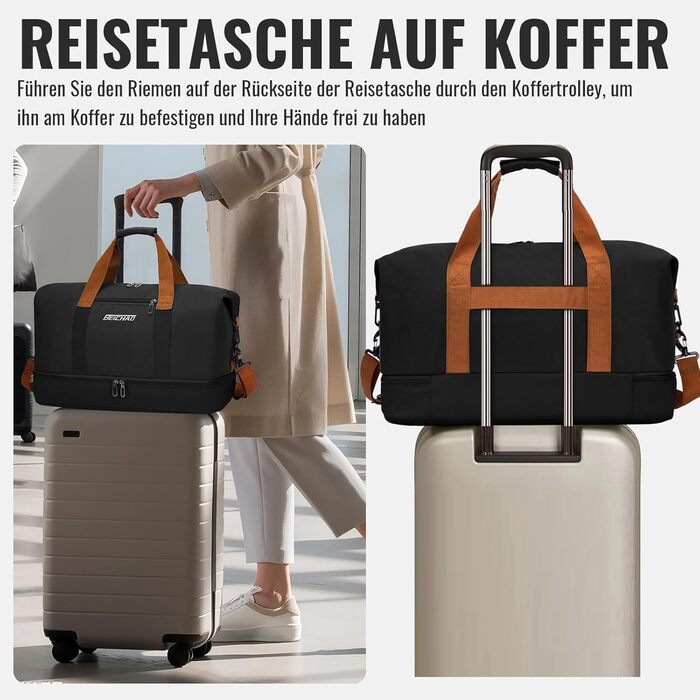 Спортивна сумка-дорожня для жінок та чоловіків з відділенням для взуття та мокрих речей, велика місткість, водонепроникна - чорна