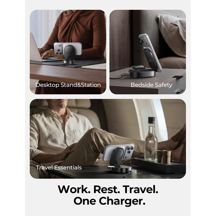 Зарядна станція LISEN 3-в-1 MagSafe 25W з адаптером 45W для iPhone 17/16/15/14/13, Apple Watch та AirPods Qi2.2