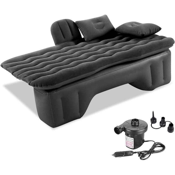 Надувна автомобільна матрац Ergocar з насосом: для кемпінгу, подорожей та відпочинку на природі (чорний)
