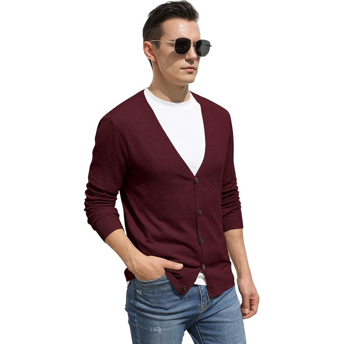 Чоловічий кардиган Hisir з V-подібним вирізом, легкий, елегантний, зимовий, класичний, з ґудзиками (бордовий, M)