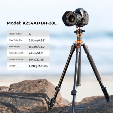 Штатив K&F Concept 200CM (78 дюймів) для камери: міцний трипод з кульковою головкою 360°, функцією однонога та 1/4'' гвинтовим з'єднанням. Підходить для DSLR-камер (до 158 см, 10 кг, алюміній, з двосторонньою пластиною).