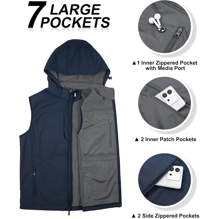 Чоловіча розкішна жилетка Softshell Weste 33,000ft з капюшоном, водонепроникна, темно-синього кольору (Heidekraut)