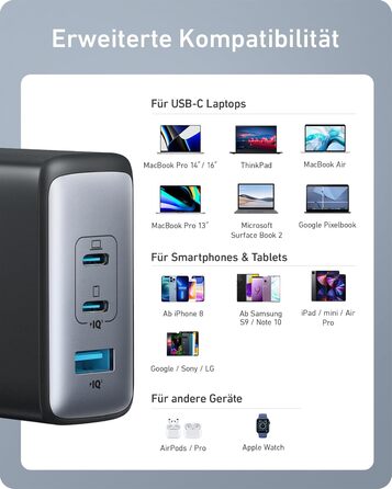 Зарядний пристрій Anker Nano II 100W: 3 порти USB-C для MacBook Pro/Air, iPad, Pixelbook, Galaxy, iPhone, ThinkPad, чорний