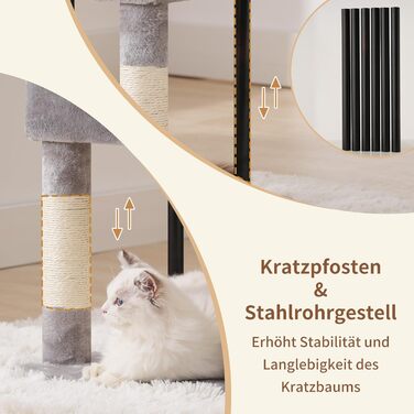 Котячий будиночок Heybly Kratzbaum HCT200SW: кігтеточка, будиночок, лежанка, 125 см, сірий