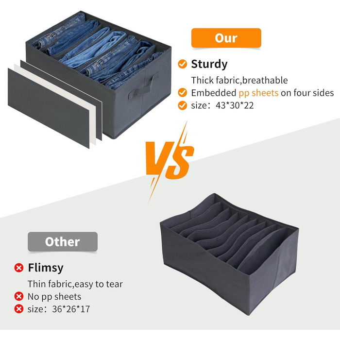 BIGLUFU 6-Piece Closet Organizer Fabric Folding Storage Box Set with 7 Compartments Drawer Organization System Storage for Clothes, T-Shirts, Pants, Underwear, Jeans