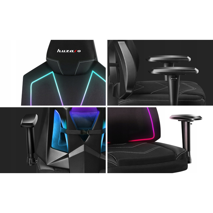 Ігрове крісло Huzaro Combat 6.2 RGB, тканина, чорне