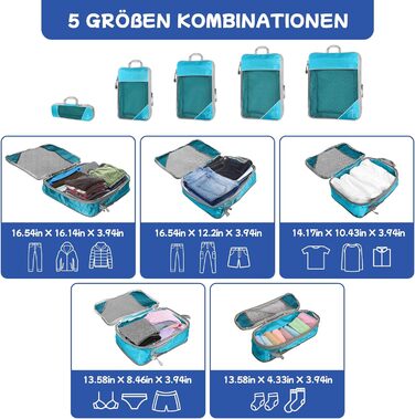 Набір компресійних органайзерів для подорожей 5 шт. (синій) - Куби для валіз, рюкзаків, легкі сумки для зберігання