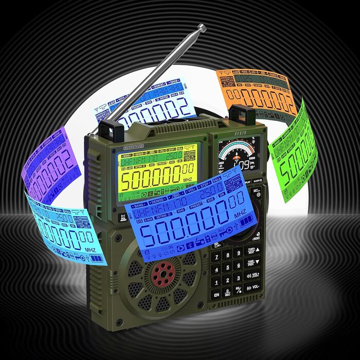 Радіоприймач Raddy RF919 SSB: FM/AM/SW/VHF/UHF/AIR/CB, SSB, з тюнером, 3 роз'єми для антен, 5000mAh, навушник (зелений)