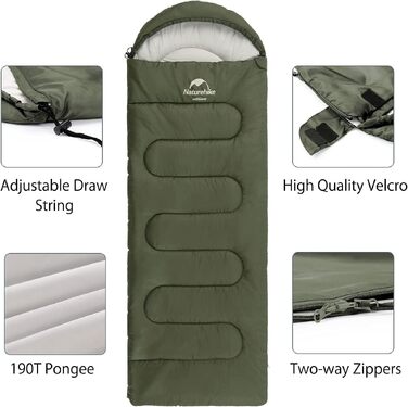 Бавовняний спальний мішок-худі Naturehike Y150L, температурний режим -6°C, зелений, лівий