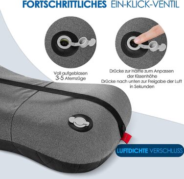 Надувна подушка для кемпінгу та подорожей HIKENTURE з знімним чохлом, ергономічна подушка для голови, комфортна подушка для шиї для подорожей/відпочинку на природі (Чорний)