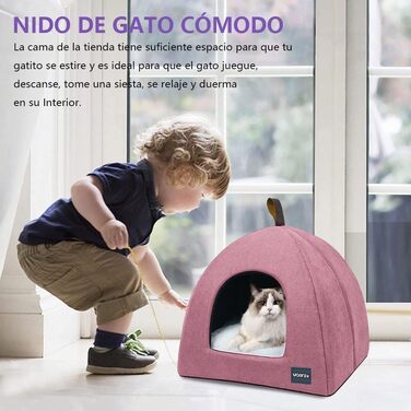 М'яке ліжко-печера для котів, тепле плюшеве ліжко для котів, гніздо для котів з знімним внутрішнім подушечкою (Рожевий, M)