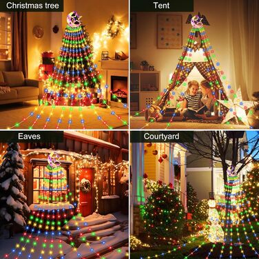 Гірлянда для ялинки 3.5м, 346 LED, 9 струмків, зірка-верхівка, 8 режимів, вологостійка, тепле біле світло (RGB), для декору ялинки