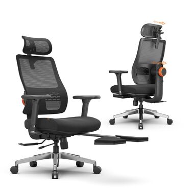 Офісне крісло Newtral MAGICH-PRO з підніжкою: ергономічне, з підтримкою голови та попереку, чорне. Макс. навантаження 150 кг