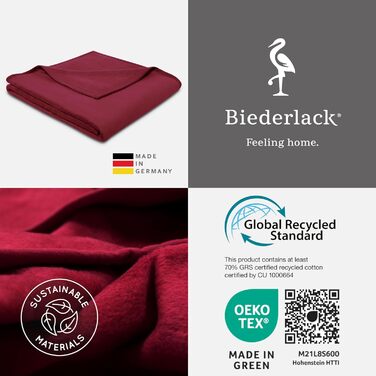 Плед Biederlack Pure Cotton, 100% бавовна, темно-червоний, 150x200 см, вироблено в Німеччині, сертифікат OEKO-TEX, екологічний, м'який, для дивану чи ліжка