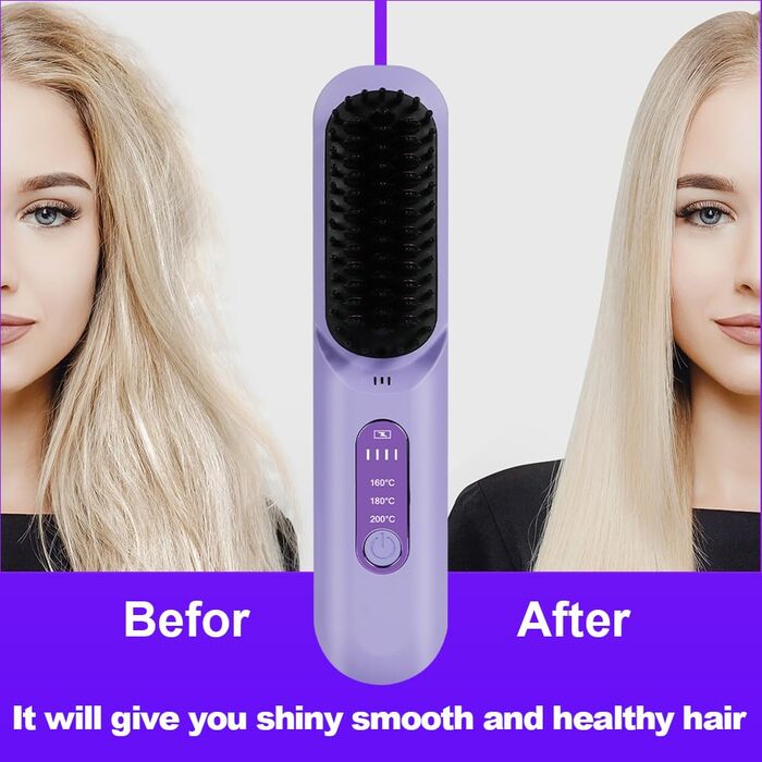 Бездротова випрямляч для волосся LOPHE з LED-дисплеєм, білий (фіолетовий тип-b)