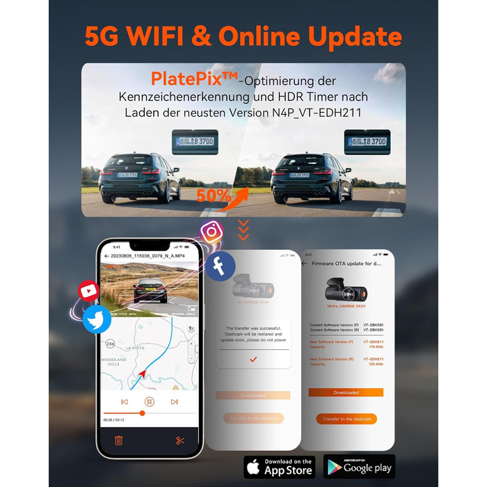 Відеореєстратор VANTRUE STARVIS 2: 4K + 1080P + 1440P, 3 канали, GPS, WiFi, паркувальний режим, нічне бачення, LTE (N4 Pro)