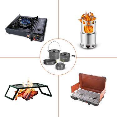 Odoland Camping Cookware Set - 6 Person Outdoor Cooking Set for Backpacking, Camping, and Picnics