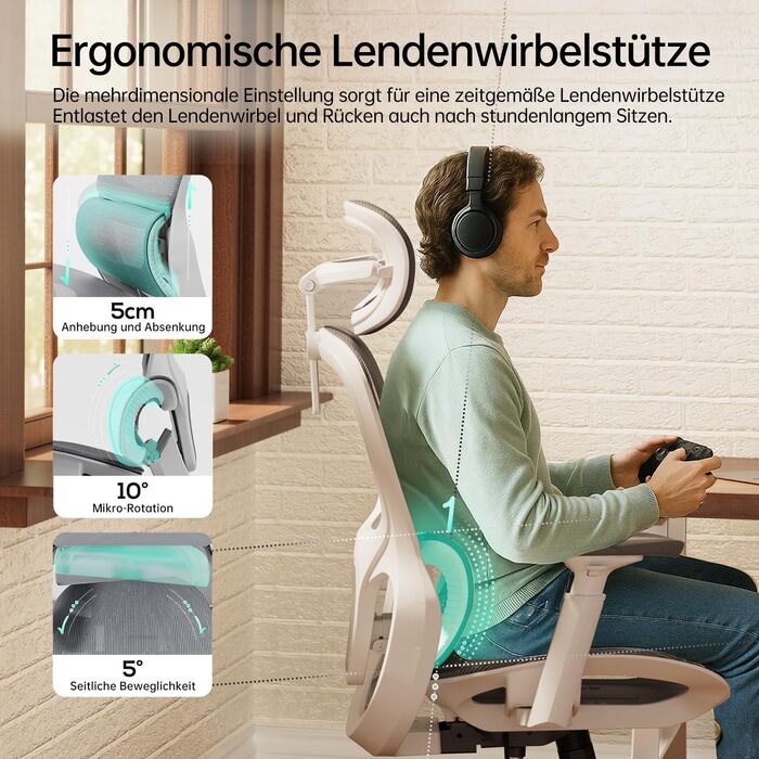 Hbada P2 Air Ergonomic Office Chair with 3D Lumbar Support, Adjustable Mesh Chair with 3D Armrests & Headrest - Home & Office Desk Chair (White, Luxury Version)